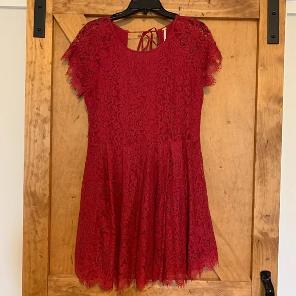 Free People Burgundy Lace Shift Mini Dress Free People Burgundy Lace Shift Mini Dress